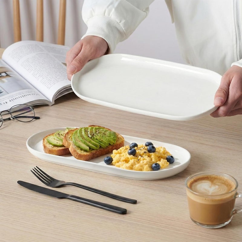 fMSDD Oval Platter Oval Trays 2 Pack for Entertaining, White Plates Serving Dish for Wedding Party Restaurant Home Steak Meat Taco Sushi Appetizer Cake, New Bone Porcelain, 12 x 5.78 Inches, White - Image 5